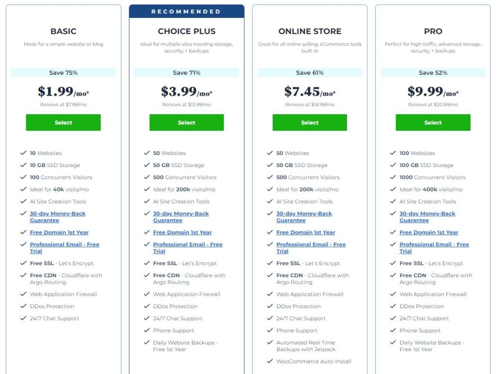 Bluehost Pricing Plans Explained